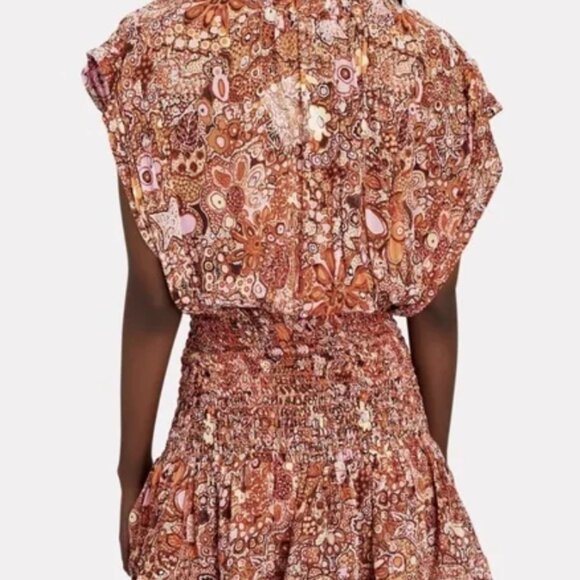 A.L.C. Carly Smocked Print Silk Mini Dress, Size 2 - Picture 7 of 14